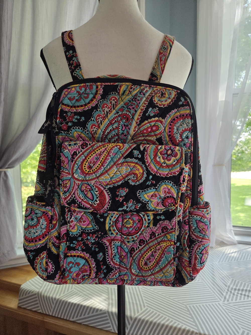 Vera Bradley Black Floral Paisley Quilted Backpack